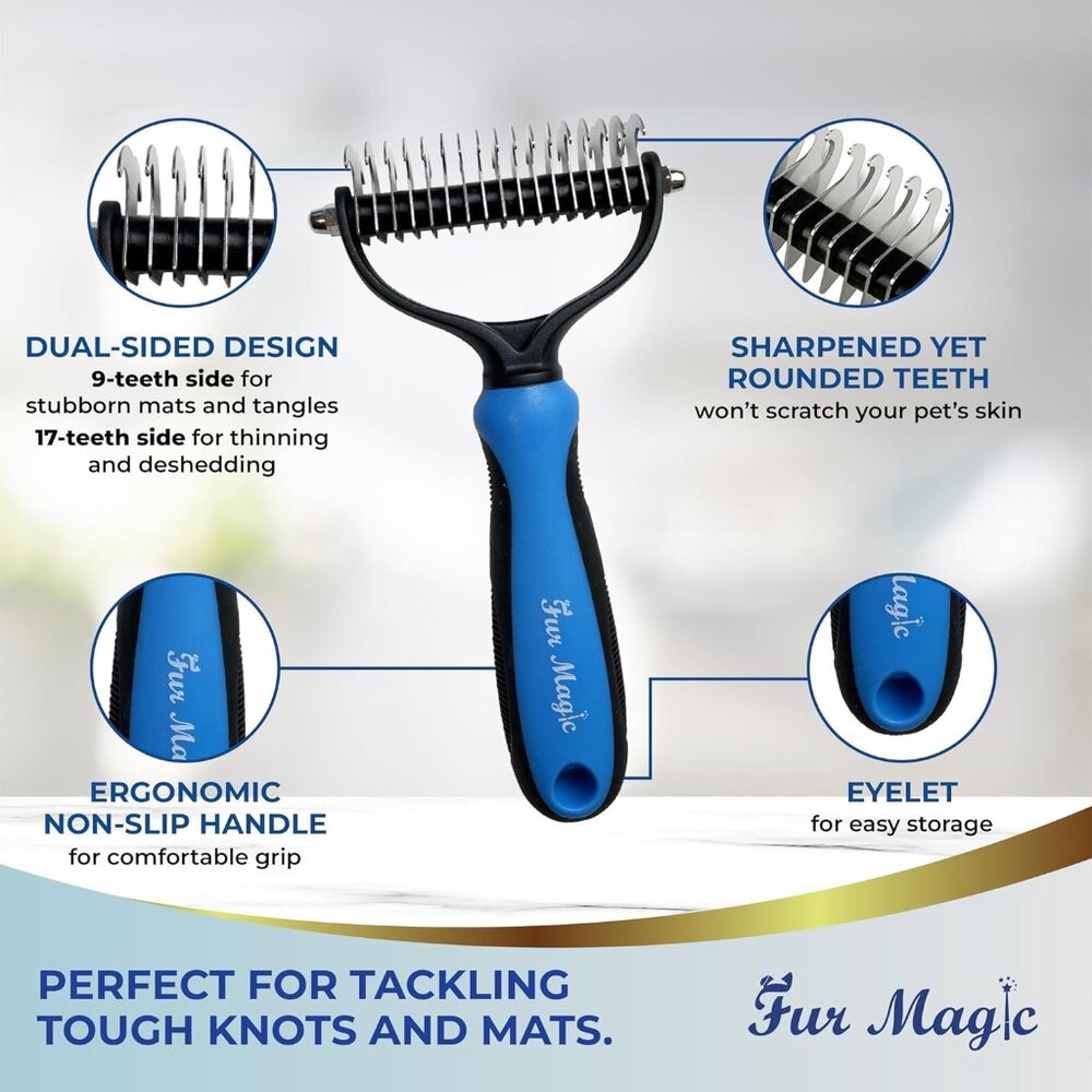 Large Deshedding Tool & Dematting Comb – Grooming Brushes for Dogs, Cats, Horses - Picture 6 of 9